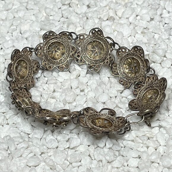 Vintage Ornate Silver-Tone Filigree Link Bracelet - Picture 6 of 7